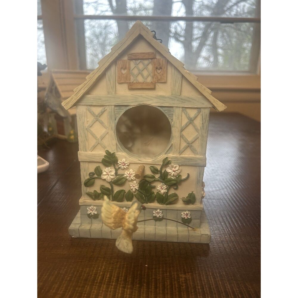 Vintage Pastel Floral Birdhouse Figurine Hummingbird Cottagecore WhimsigothDecor